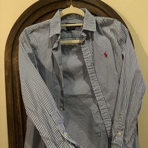 Polo Ralph Lauren Blue and White Striped Long Sleeve Shirt